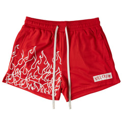 MUAY THAI FLAME SHORTS (MID THIGH CUT) - RED / WHITE