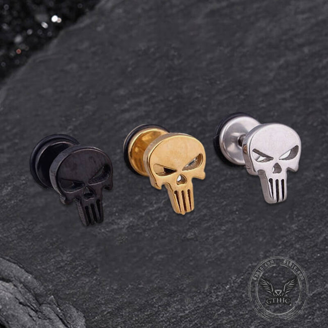 Spooky Stainless Steel Skull Stud Earrings Hover Image
