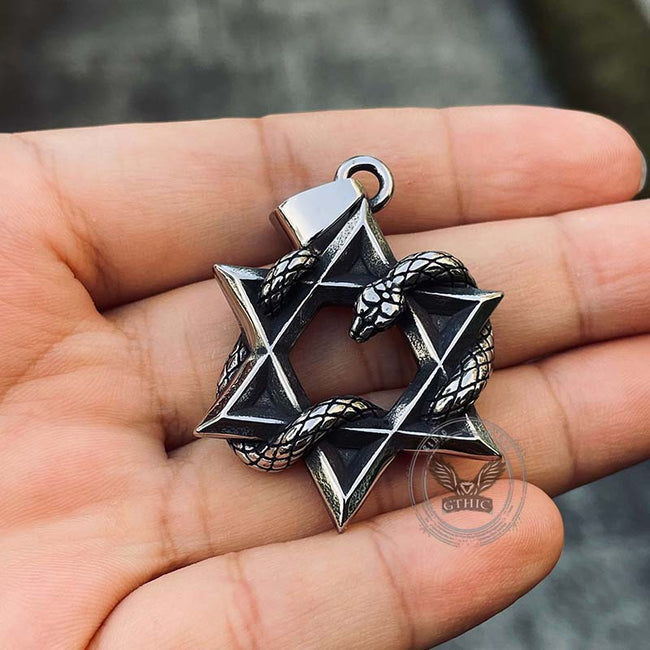 Star Of David Curled Snake Stainless Steel Pendant Main Image