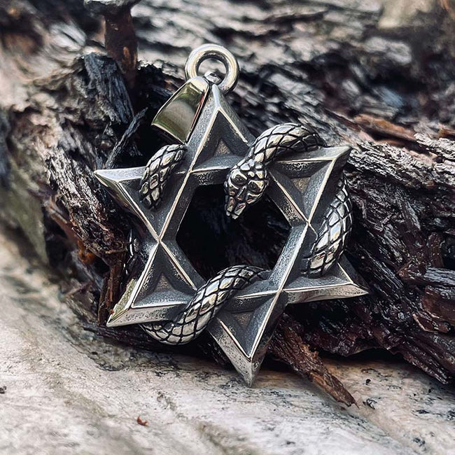 Star Of David Curled Snake Stainless Steel Pendant Hover Image