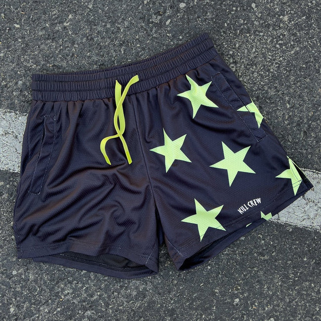 MUAY THAI SHORTS (MID THIGH CUT) STAR BOY - BLACK / GREEN Main Image