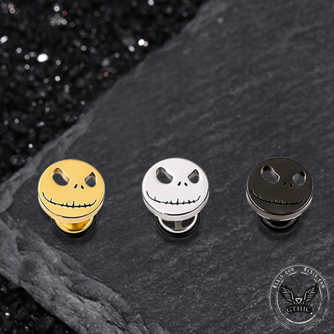 Stitched Smile Skull Stainless Steel Stud Earrings Hover Image