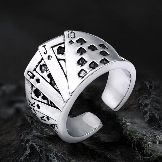 Straight Flush Poker Cards Stainless Steel Ring Hover Image