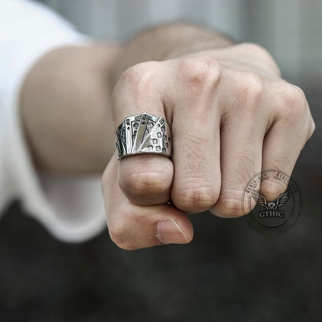 Straight Flush Poker Cards Stainless Steel Ring Main Image