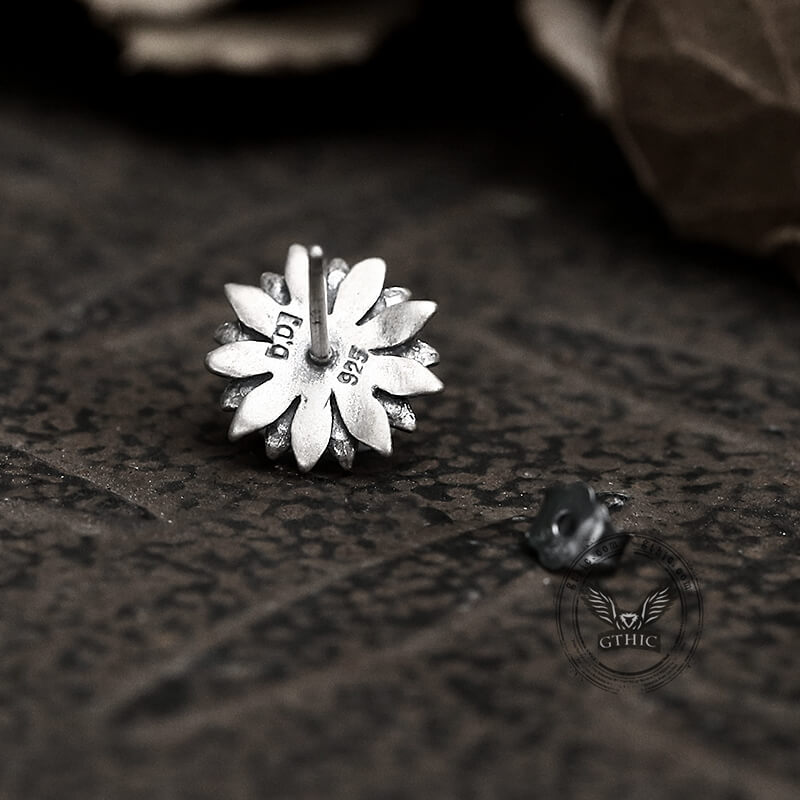 Sunflower Skull Sterling Silver Stud Earrings