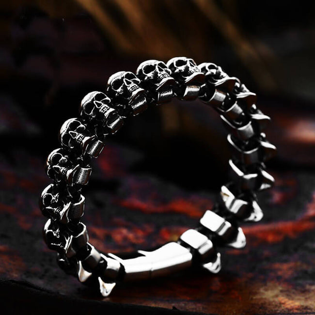 Surrounded Skulls Stainless Steel Bracelet Hover Image