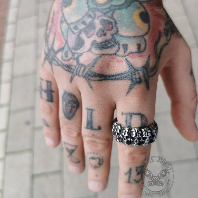 Surrounded Titanium Stainless Steel Skull Ring Main Image