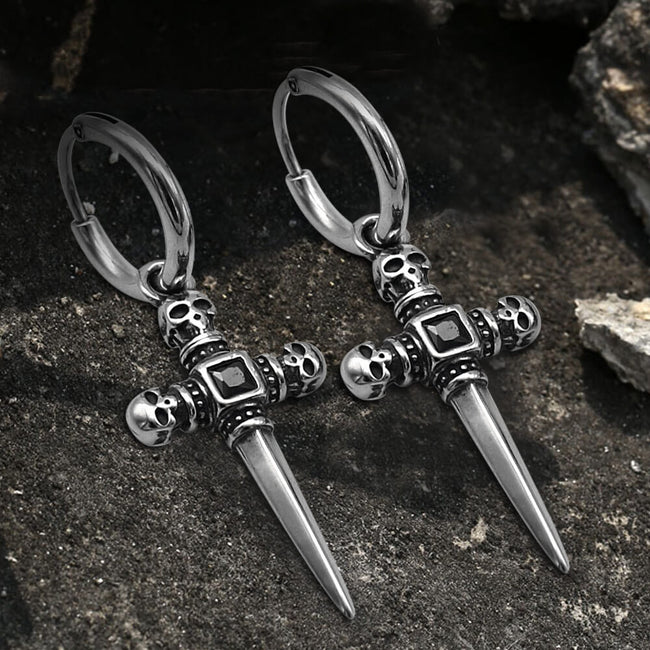 Sword Stainless Steel Skull Earring Hover Image