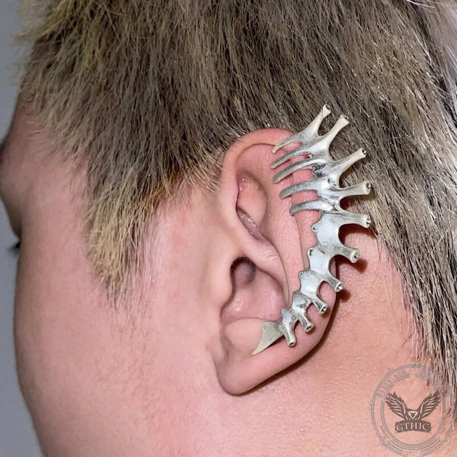 Thorn Spine Mechanical Alloy Skull Ear Cuff Hover Image