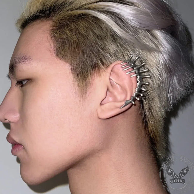 Thorn Spine Mechanical Alloy Skull Ear Cuff Main Image