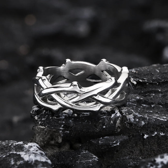 Thorn Vine Braided Stainless Steel Ring Hover Image