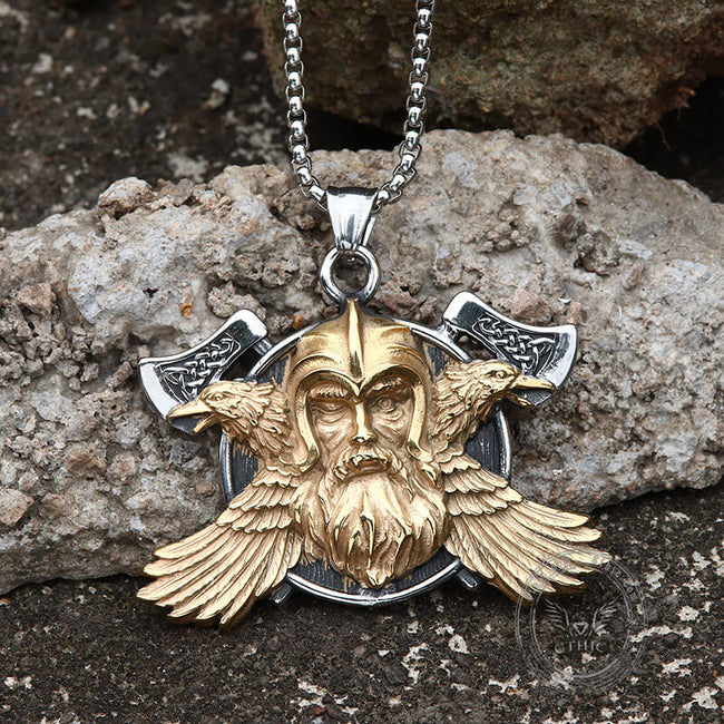 Tomahawk Odin Raven Stainless Steel Viking Pendant Hover Image
