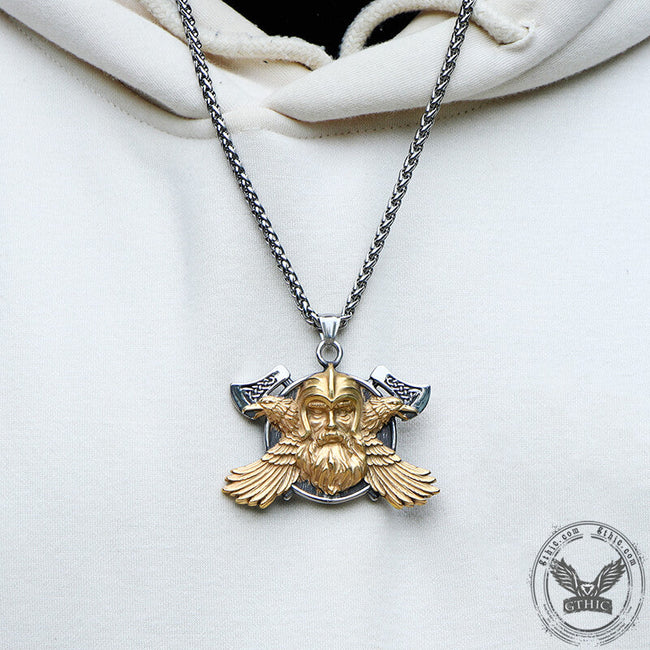 Tomahawk Odin Raven Stainless Steel Viking Pendant Main Image