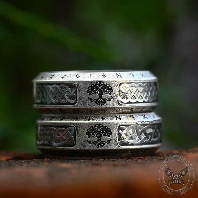 Tree Of Life Knot Stainless Steel Viking Band Ring Hover Image
