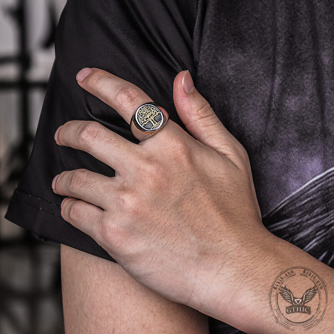Tree of Life Signet Stainless Steel Viking Ring Main Image