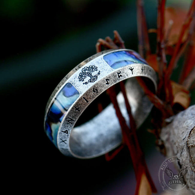 Tree Of Life Stainless Steel Shell Viking Ring Hover Image