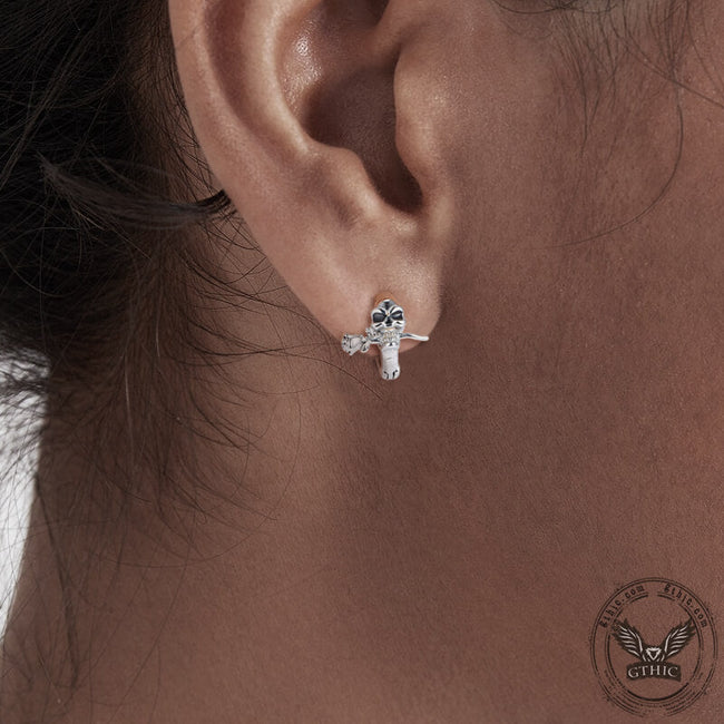 True Love Rose Skull Stainless Steel Earrings Main Image