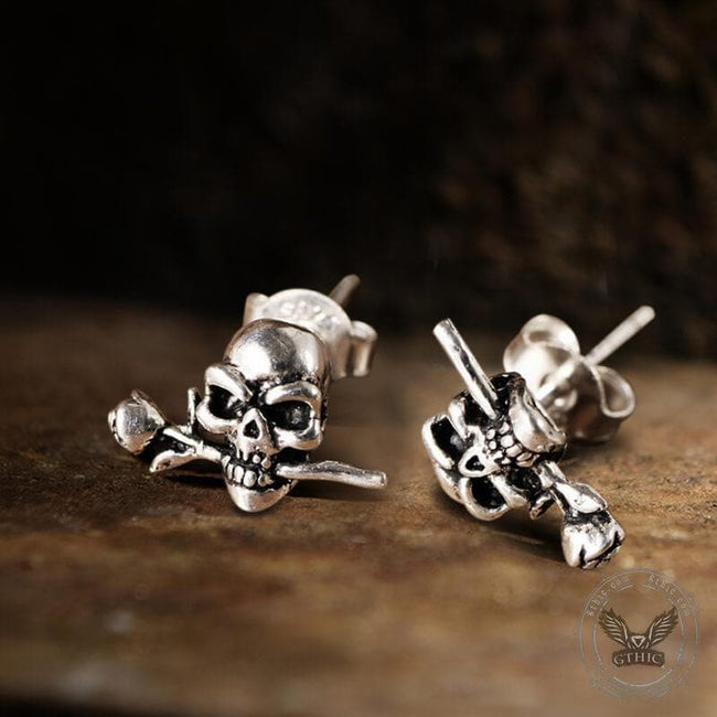 True Love Rose Skull Sterling Silver Earrings Main Image
