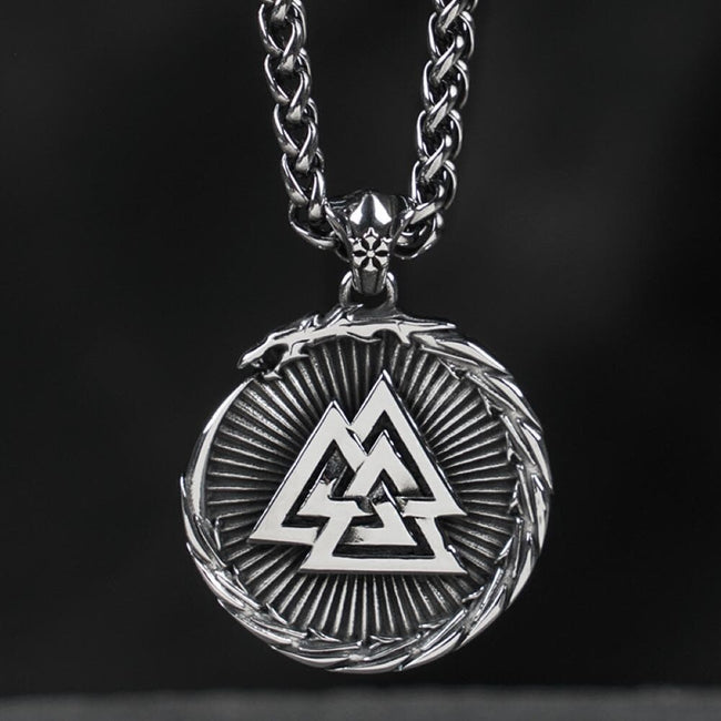 Valknut Stainless Steel Viking Dragon Pendant Hover Image