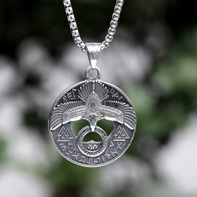 Valknut Viking Runes Eagle Stainless Steel Necklace Hover Image