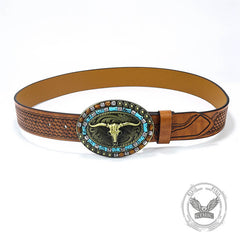 Vintage Bull Head Western Cowboy PU Leather Belt