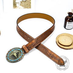 Vintage Bull Head Western Cowboy PU Leather Belt
