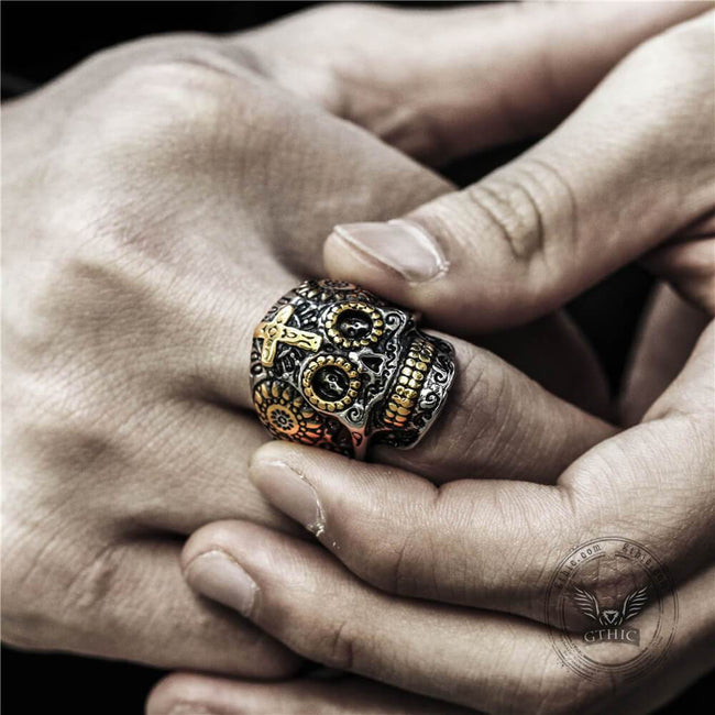Vintage Cross Stainless Steel Sugar Skull Ring Main Image
