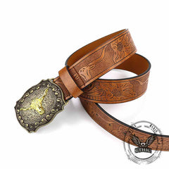 Vintage Embossed Bull Western Cowboy PU Leather Belt