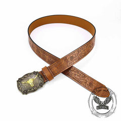 Vintage Embossed Bull Western Cowboy PU Leather Belt