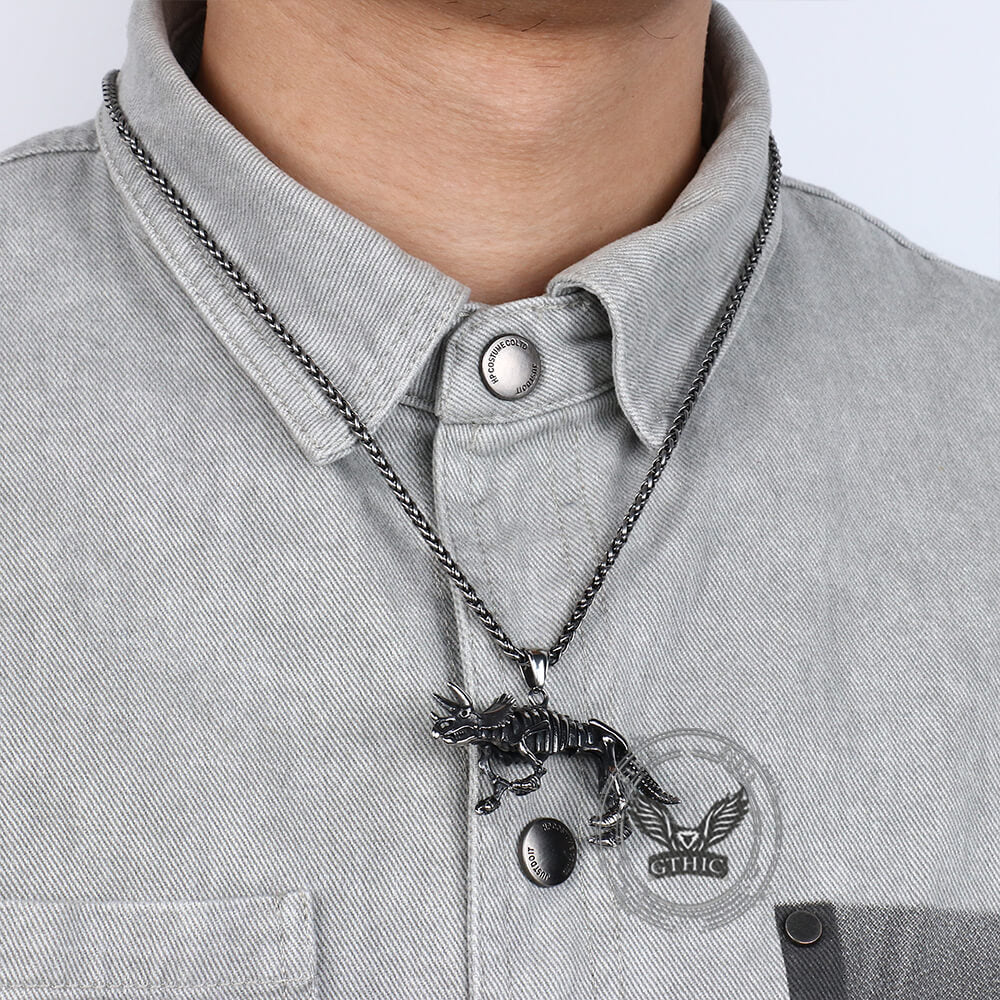 Vintage Ferocious Dinosaur Stainless Steel Pendant