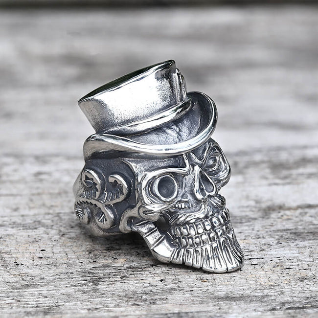 Vintage Gentleman Skull Stainless Steel Ring Hover Image