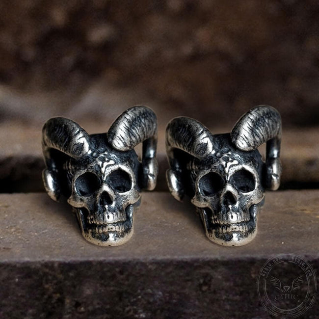 Vintage Goat Head Skull Sterling Silver Stud Earrings Hover Image