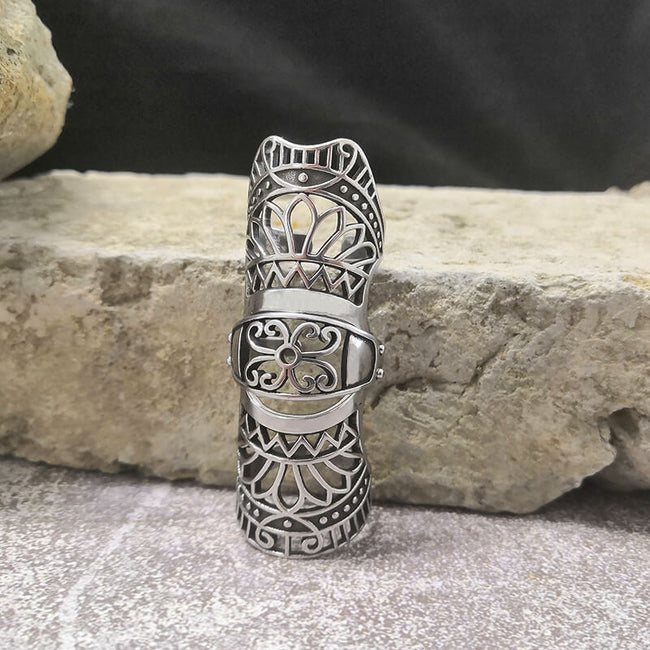 Vintage Hollow Pattern Stainless Steel Knuckle Ring Hover Image