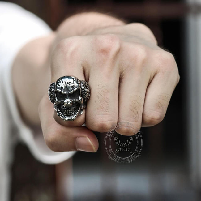 Vintage Joker Clown Stainless Steel Skull Ring Main Image