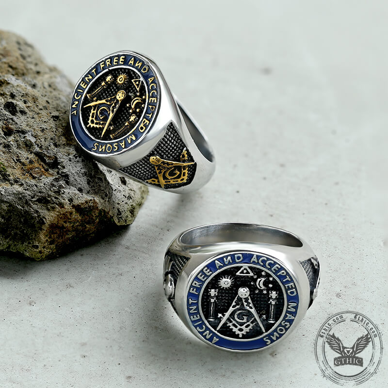 Vintage Masonic Symbol Stainless Steel Ring
