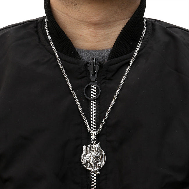 Vintage Nordic Viking Wolf Head Stainless Steel Pendant Necklace Main Image