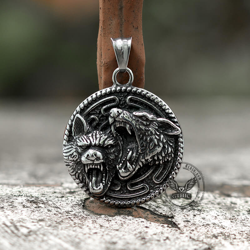 Vintage Nordic Wolf Valknut Stainless Steel Viking Pendant