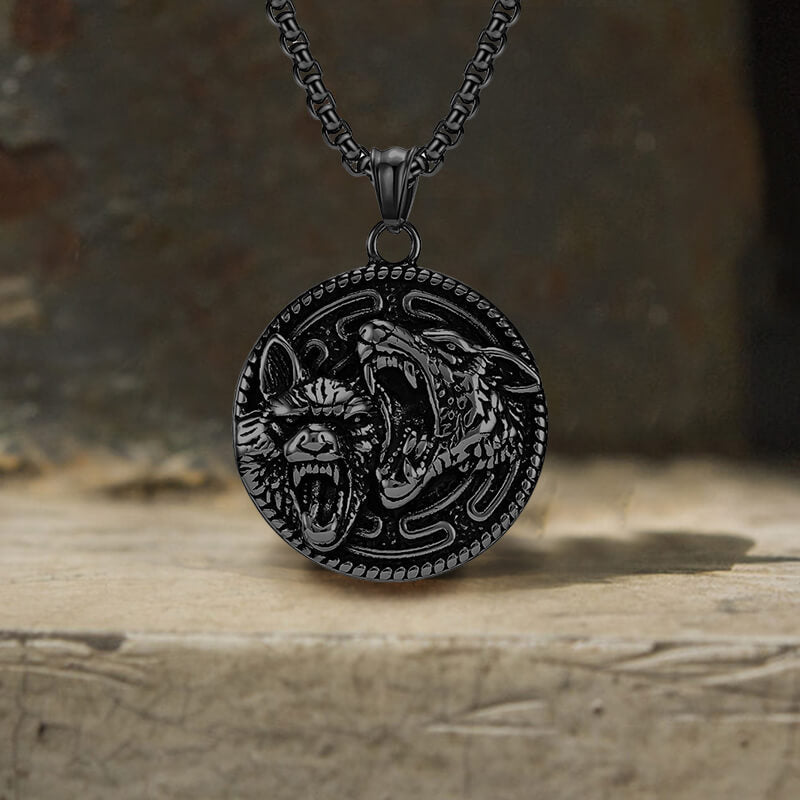 Vintage Nordic Wolf Valknut Stainless Steel Viking Pendant