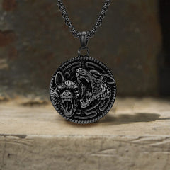 Vintage Nordic Wolf Valknut Stainless Steel Viking Pendant