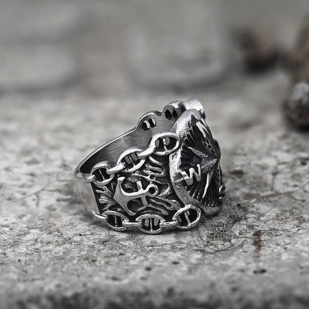 Vintage Northern Pirate Compass Stainless Steel Marine Ring