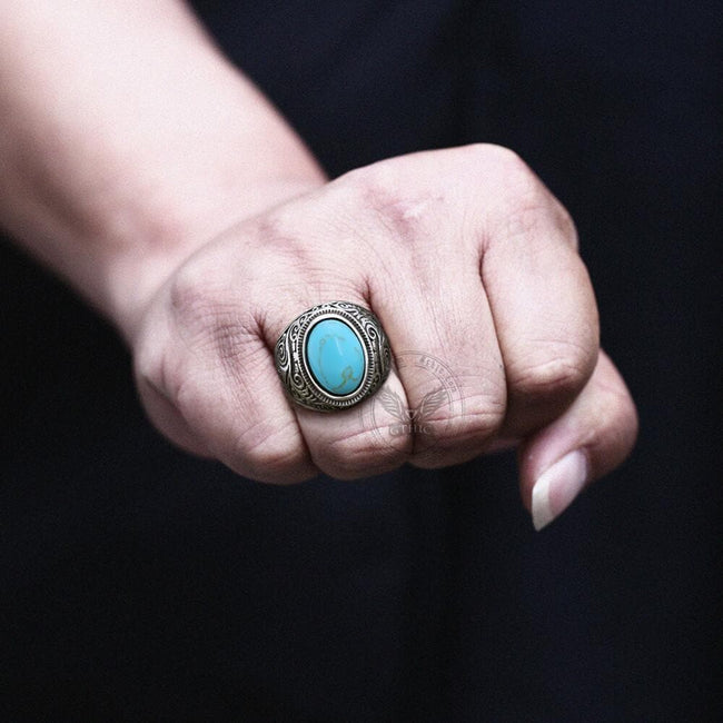 Vintage Pattern Gem Stainless Steel Ring Main Image