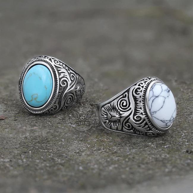 Vintage Pattern Gem Stainless Steel Ring Hover Image