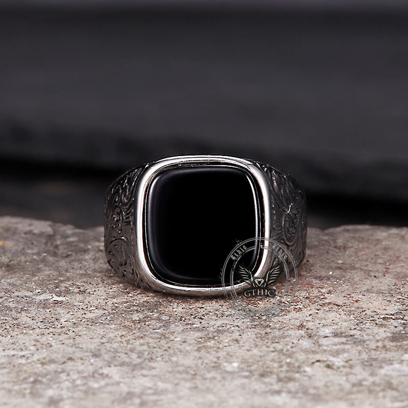 Vintage Pattern Square Turquoise Stainless Steel Ring