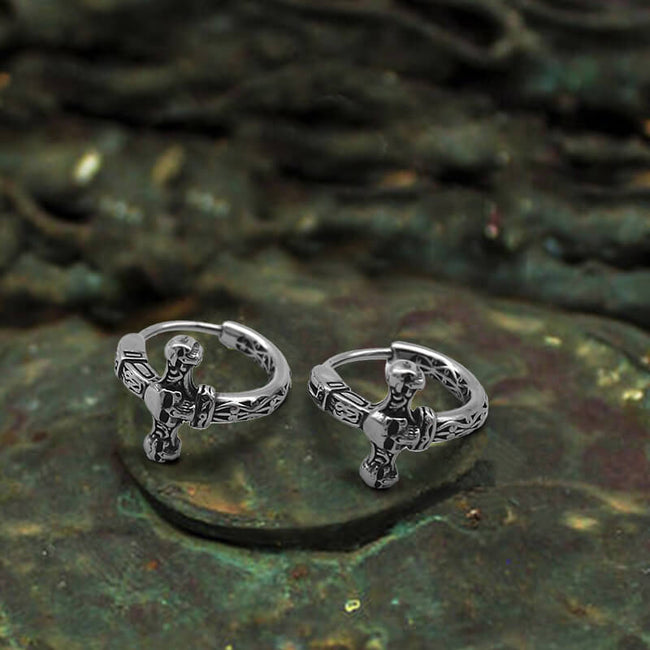 Vintage Pattern Stainless Steel Skull Hoop Earrings Hover Image