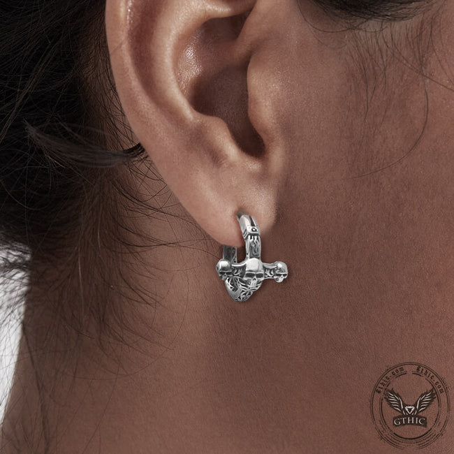 Vintage Pattern Stainless Steel Skull Hoop Earrings Main Image