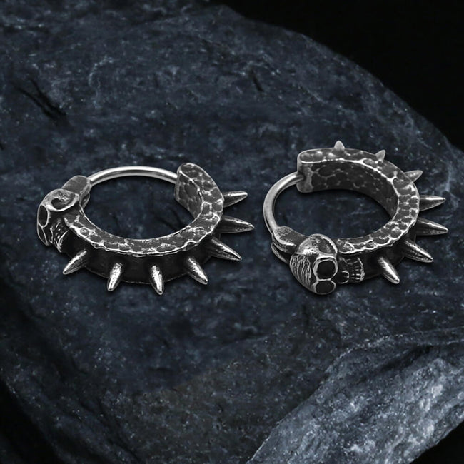 Vintage Skull and Thorns Stainless Steel Earrings Hover Image