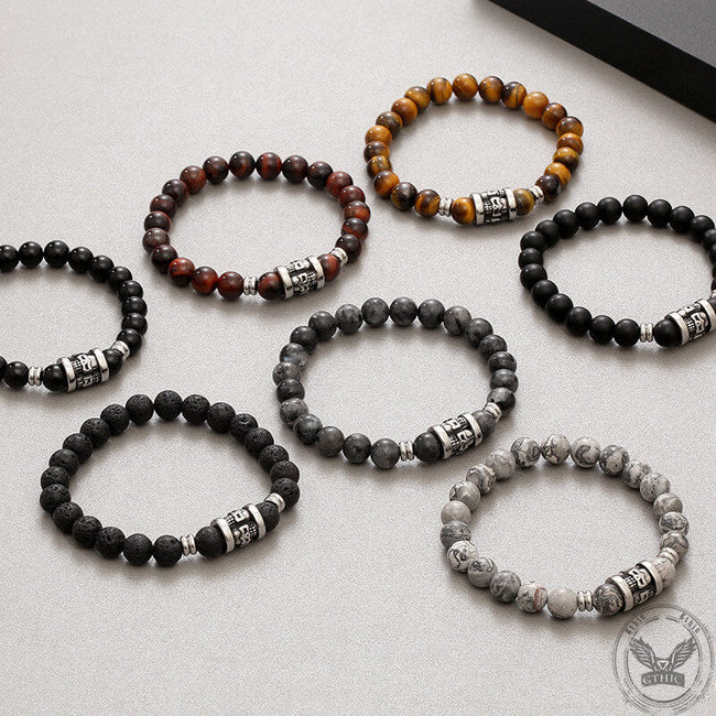 Vintage Skull Pattern Natural Stone Bracelet Hover Image