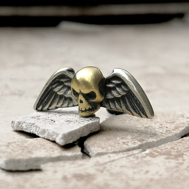 Vintage Skull Wings Sterling Silver Stud Earrings Main Image
