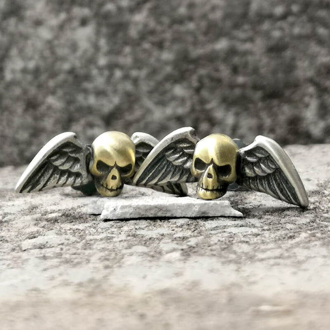Vintage Skull Wings Sterling Silver Stud Earrings Hover Image