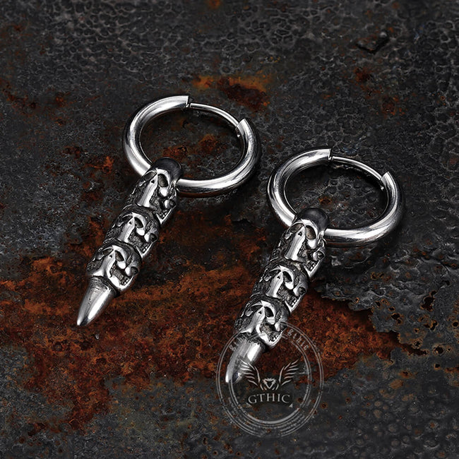 Vintage Stacked Skull Bullet Stainless Steel Earrings Hover Image